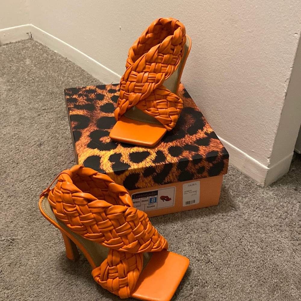 AKIRA Orange Braided Heels